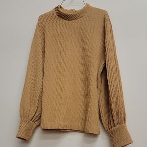 Vintage 70s Tan Novelty Knit Boxy Puff Sleeve Blouse 14/38